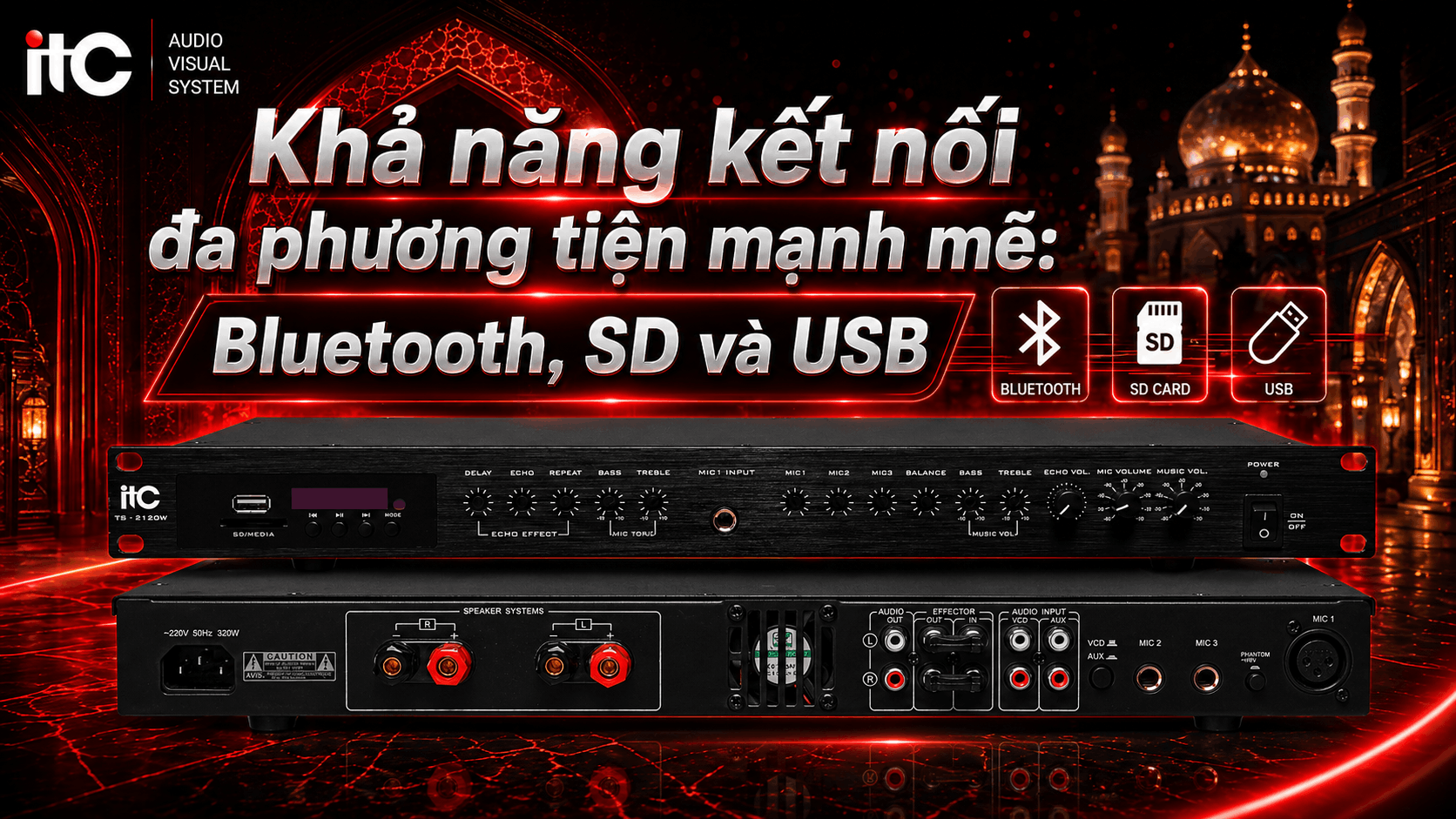 bộ trộn âm thanh đa phương tiện ITC TS-2026W/TS-2120W kết nối đa phương tiện